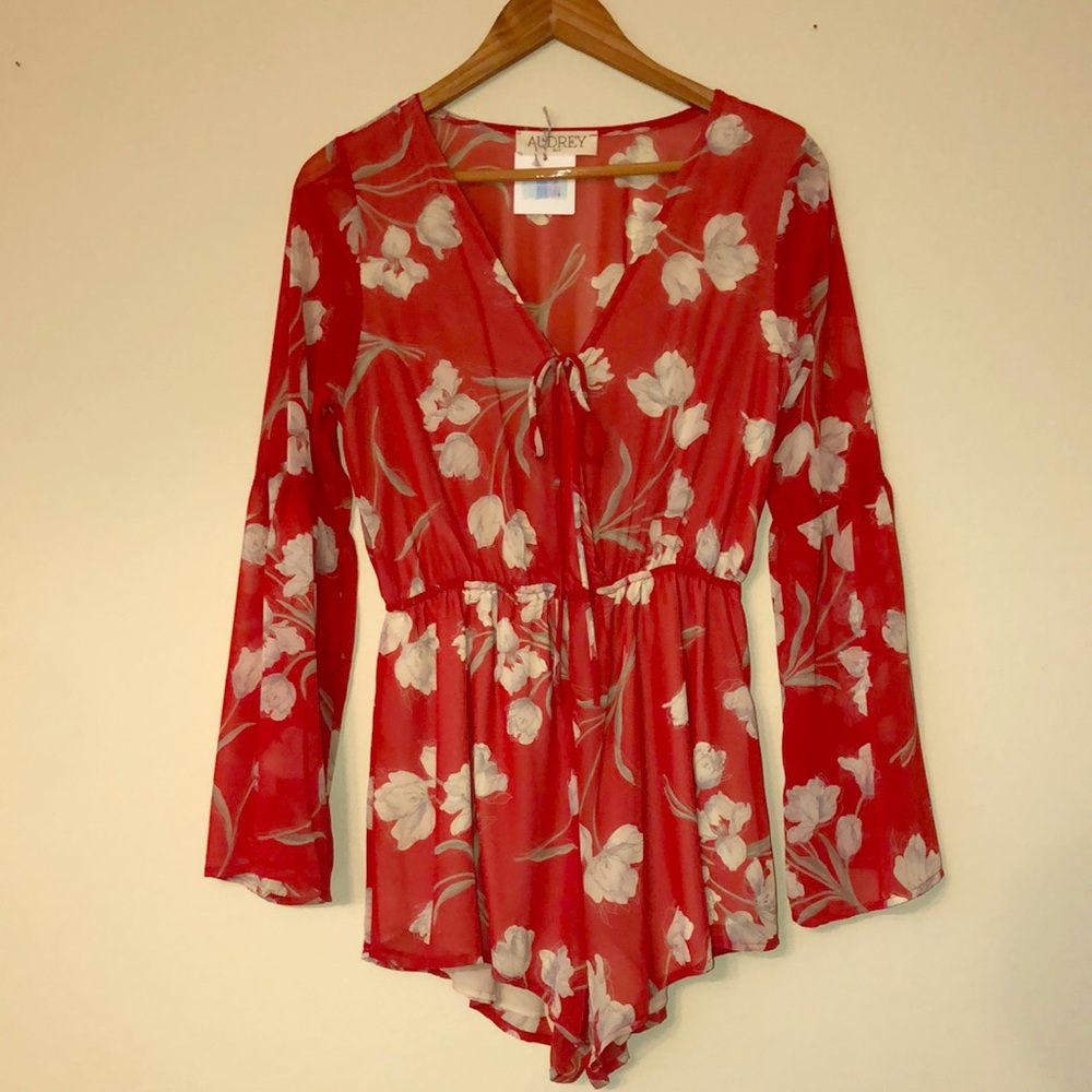 Red romper with floral design from XOmandysue